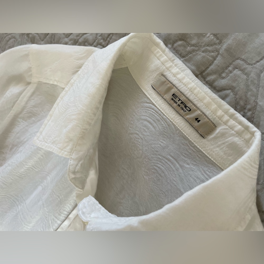 Etro White Paisley Jacquard Cotton Long Sleeve Blouse 44/M